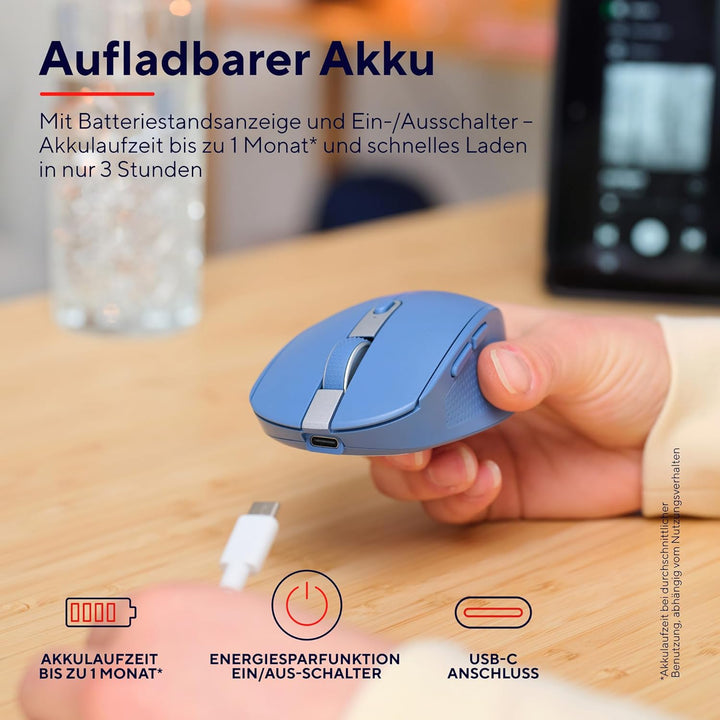 Trust Ozaa Leise Kabellose Maus Bluetooth + 2.4GHz, Kompakte Mehrgeräte Funkmaus, 60% Recyclingkunst