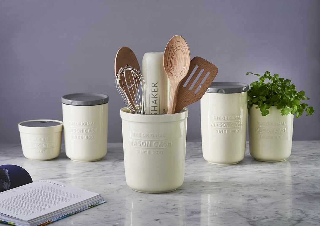 Mason Cash Innovative Küchenhelfer Topf und Untersetzer, Keramik, aus/weiss, 16 x 16 x 20 cm Utensil
