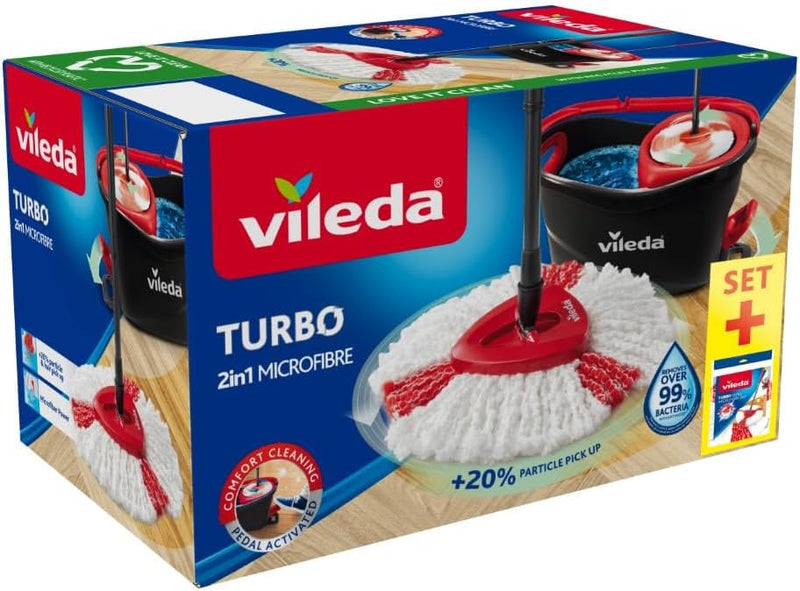 Vileda Turbo EasyWring und Clean Komplett Set + Turbo bezug, rot/grau