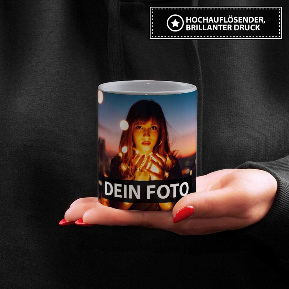 Foto-Tasse zum selbst gestalten mit Foto und Text/mit individuellen Druck in Profiqualität/Personali