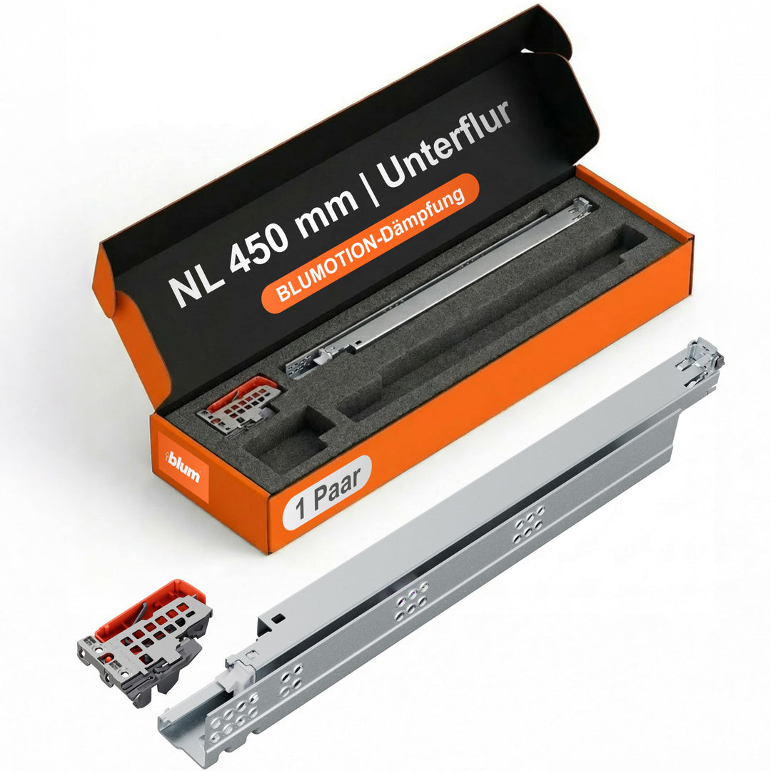 BLUM Tandem Schubladen-Auszug 450mm Vollauszug mit Blumtion (=Softclose); 1 Paar inkl. Kupplung 450