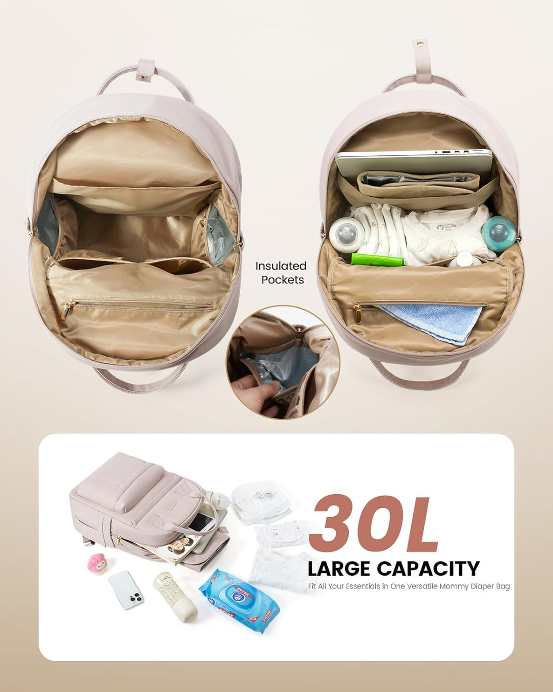LOVEVOOK Wickelrucksack Baby Wickeltasche Rucksack mit Wickelauflage Lässig Diaper Bag mit Kinderwag
