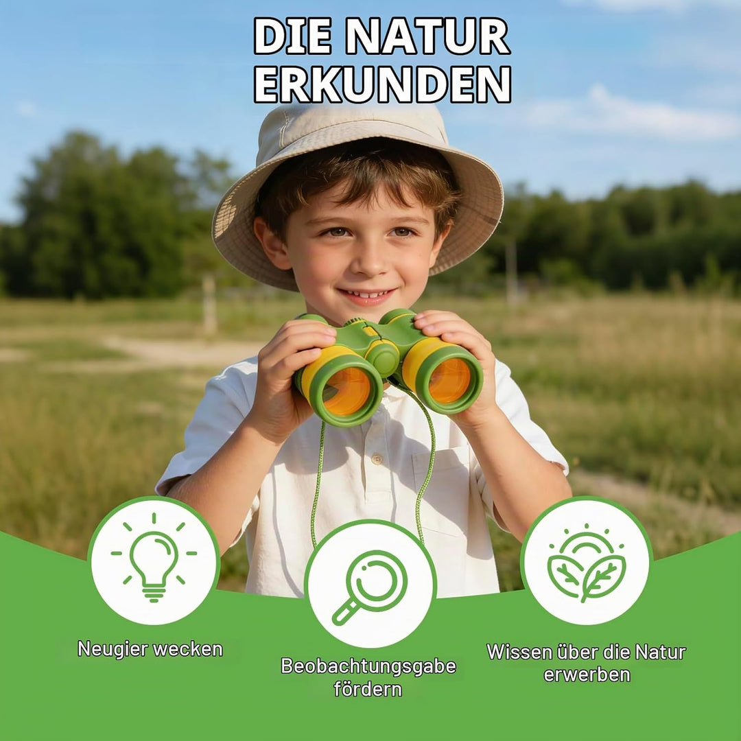 Forscherset für Kinder ab 4, 22 Stück Entdecker Set mit Insektenfänger Kompass Becherlupe Fernglas f