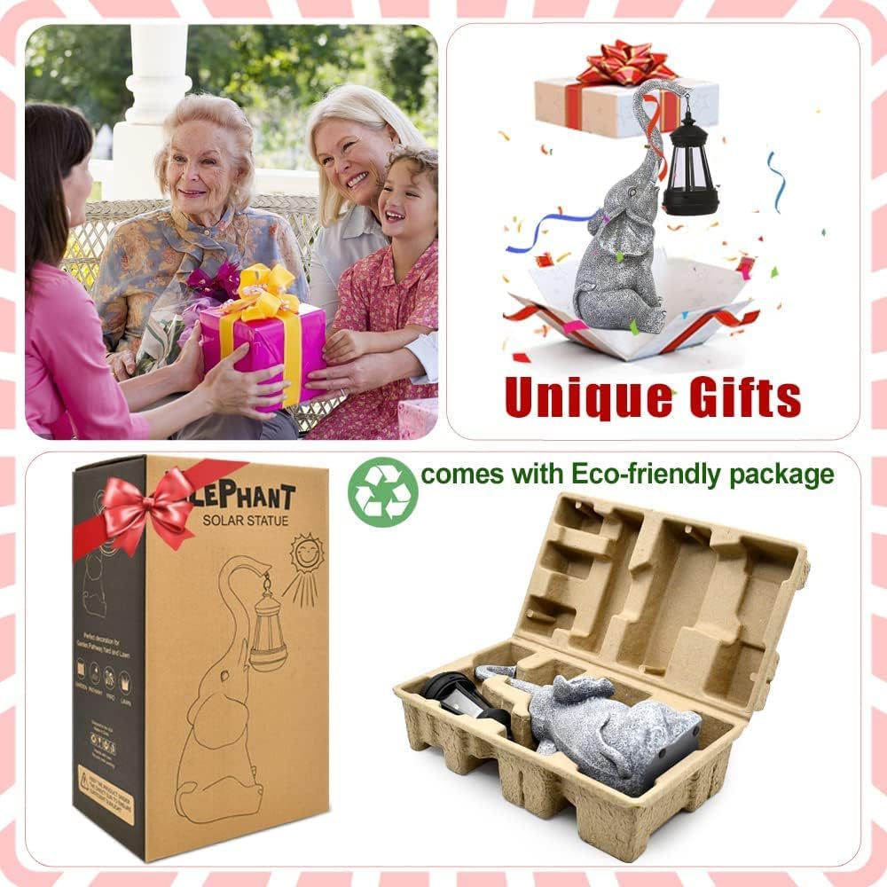 Elefanten Deko mit Solar Laterne Gartenfiguren - für Aussen Gartendeko mit Wetterfest LED Solarlampe