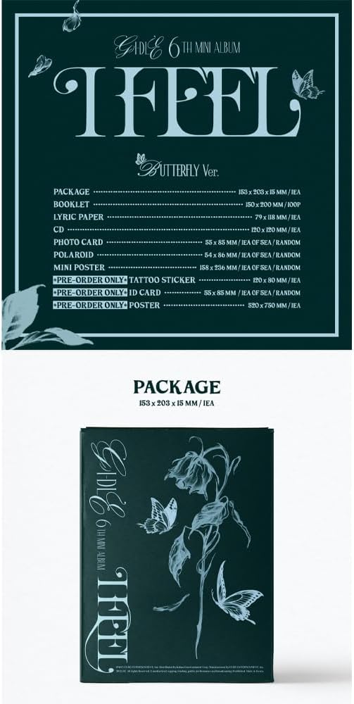 (G) I-DLE - I feel (6th Mini Album) CD+Pre-Order Benefit+Folded Poster (Butterfly ver. / CD Only, No