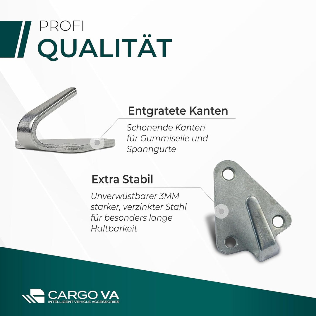CargoVA - 20 Dreiloch Planenhaken - Besonders Rostbeständige Abspannhaken - Netzhaken, perfekt für d