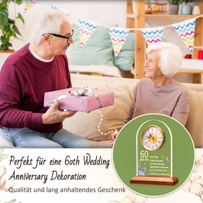 OkiyiD 60. Jahrestag Hochzeit Geschenk, Jahrestag Quarzuhr, Schreibtisch Tisch Uhr, 60 Jahre Ehe, Di