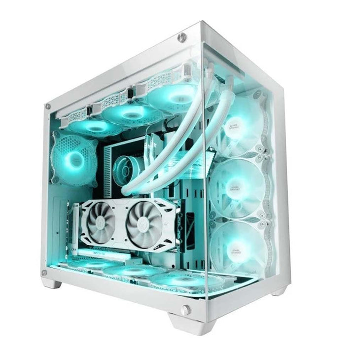 Mars Gaming MCV4 Weiss, Custom XXL E-ATX Gaming Tower, Rahmenloses Front und Seitenfenster Gehärtete