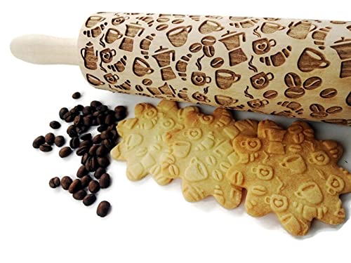 KAFFEE Nudelholz für Hausgemachtes Gebäck und Keramik. Teigroller für Teig & Plätzchen, Kuchen & Geb