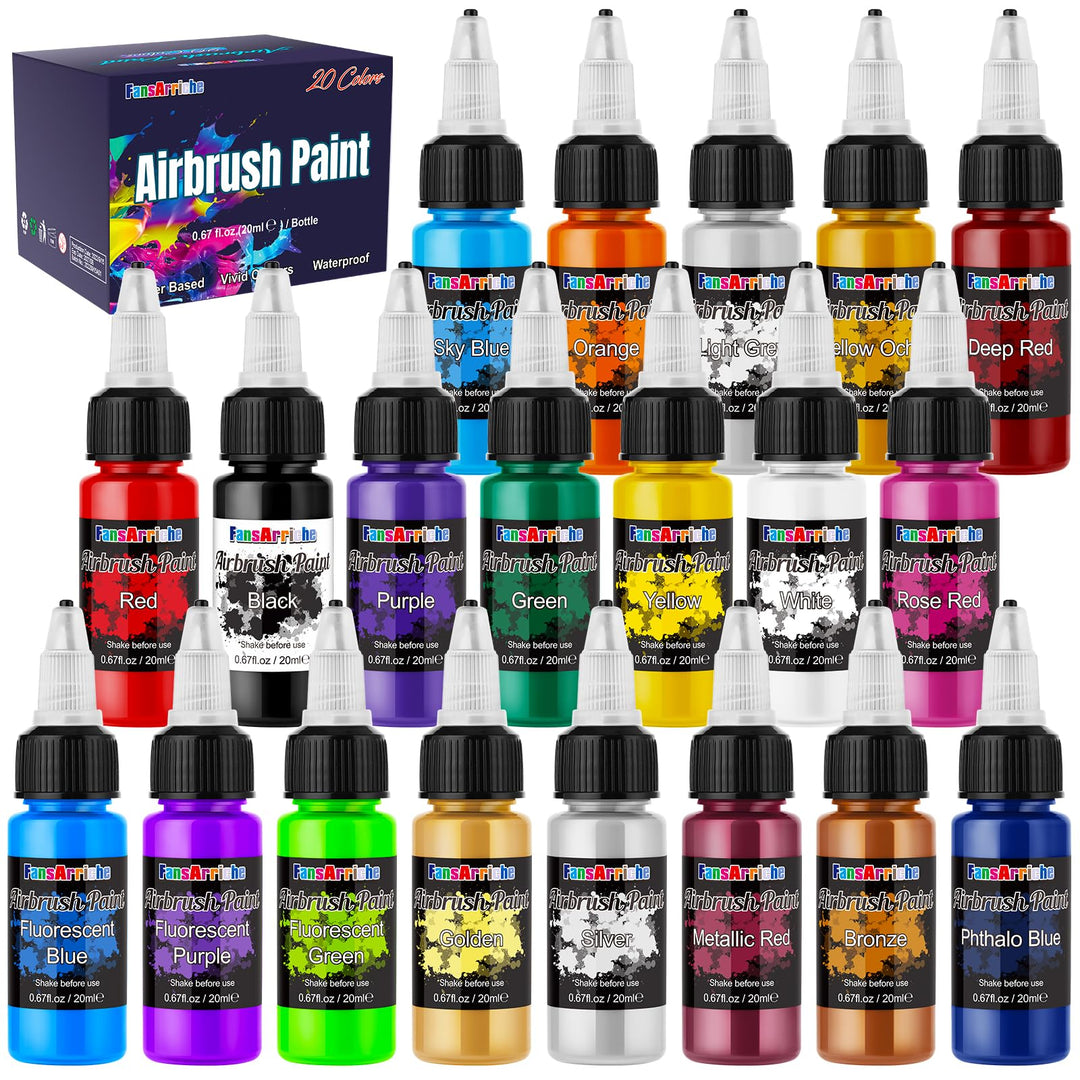 Airbrush-Farbe, 20 Farben, Acryl-Luftpinsel-Set, blickdichte und neon Farben, Perlenfarben, für Anfä