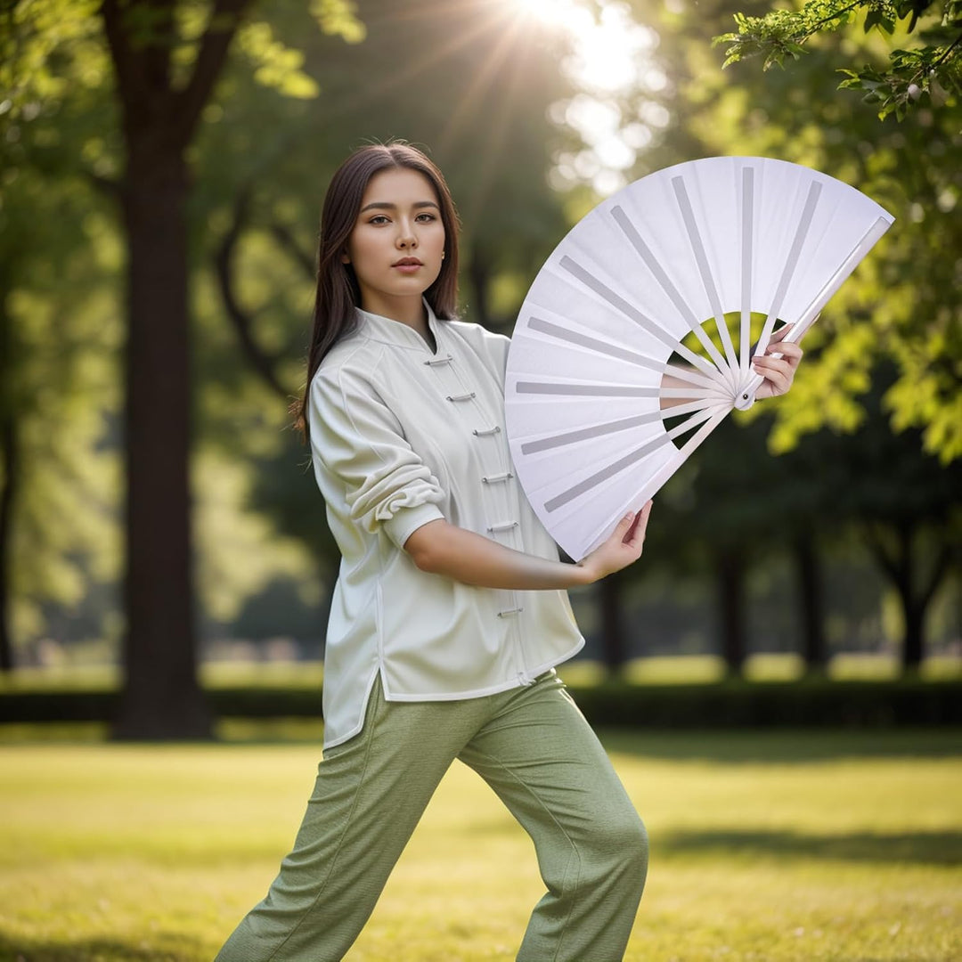 2 Stück Grosse Faltbare Seide Hand Fächer Chinesischer Tai Chi Faltender Handfächer Nylon Tuch Chine