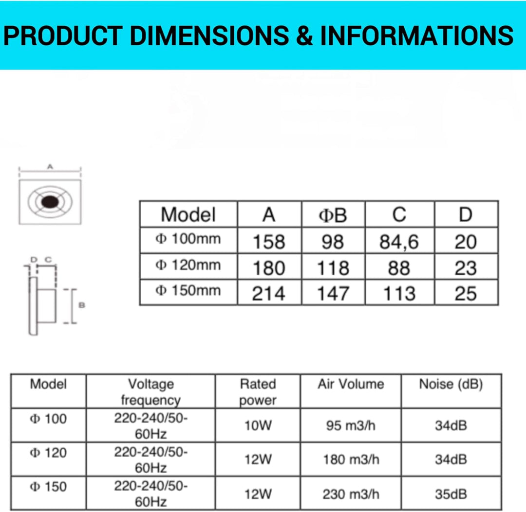 IN-OV - M100 (ø 100 mm) – Abluftventilator + Rückschlagventil, 10 W-95 m³/h, Badezimmer, Küche, Büro