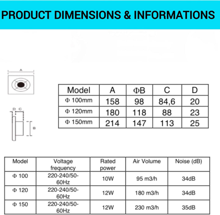 IN-OV - M100 (ø 100 mm) – Abluftventilator + Rückschlagventil, 10 W-95 m³/h, Badezimmer, Küche, Büro