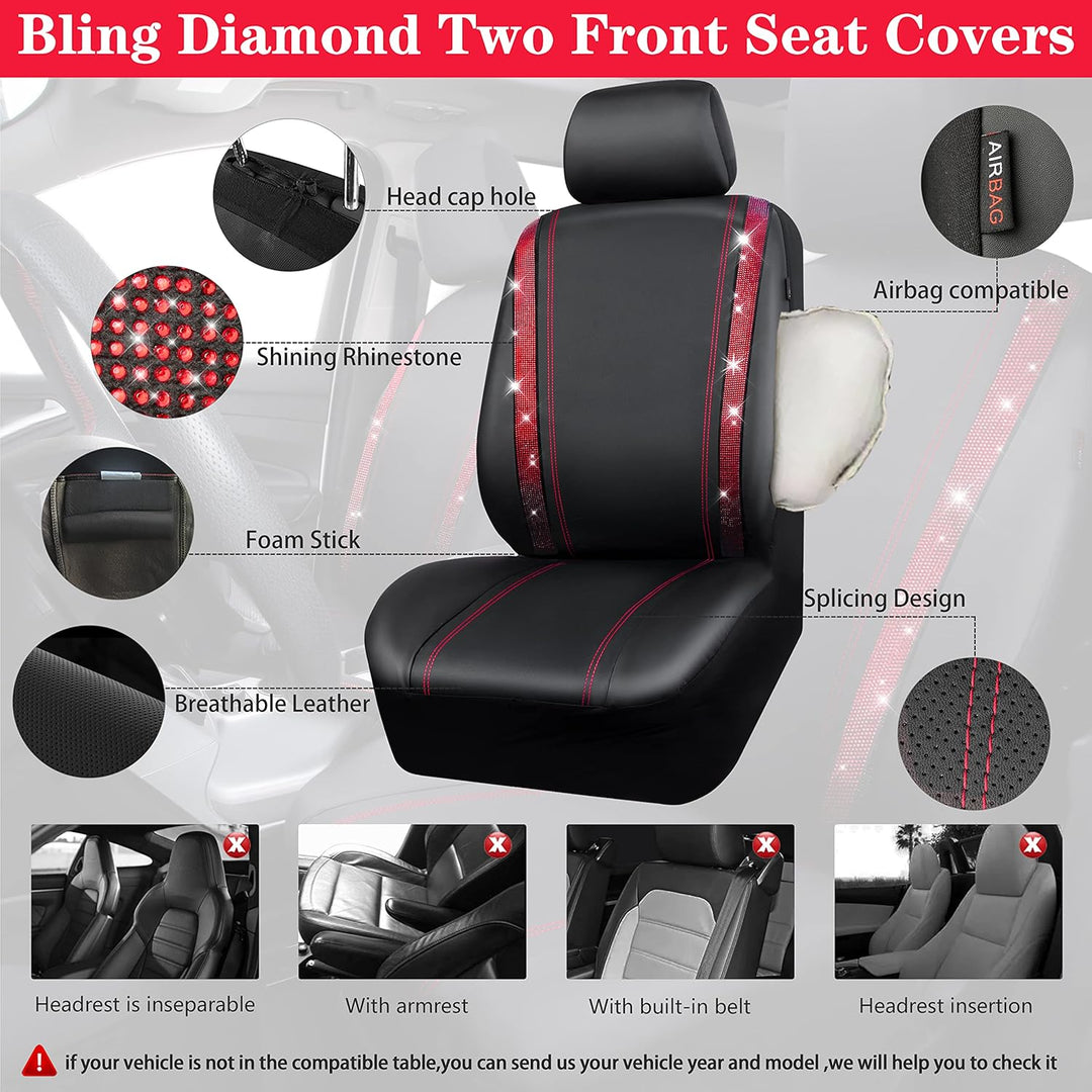 CAR PASS Wasserdicht Leder Autositzbezüge, Bling Diamant Komplettset Sitzbezug, Glänzend Kristall Gl