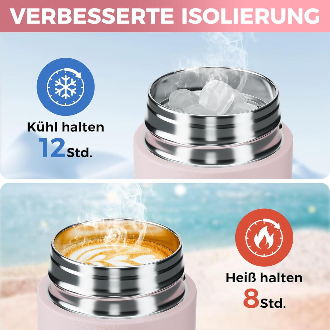 【Upgrade-Version】Exllena Mini Thermosflasche 250ml mit Edelstahl-Deckel, Trinkflasche Klein Doppelwa