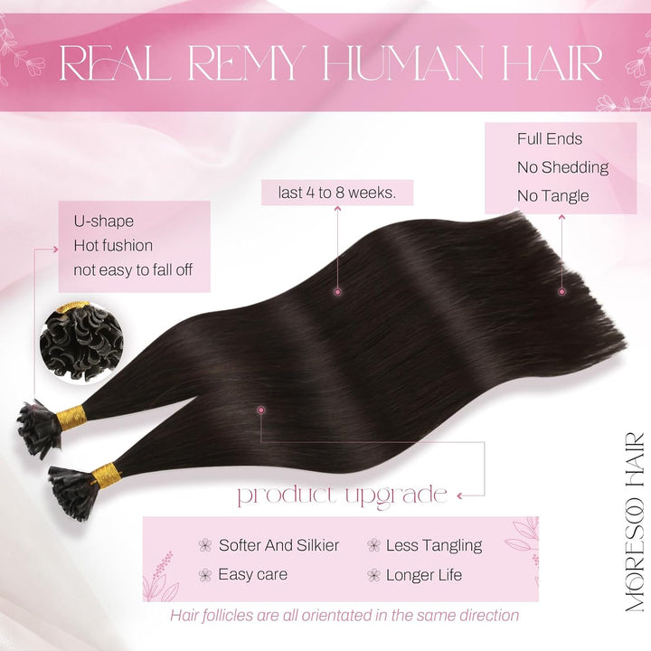 Moresoo Bonding Extensions Echthaar Braun Pre Bonded Bondings Keratin Extensions Echthaar Remy U Tip