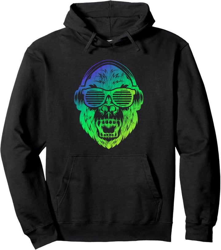 DJ Monkey Affe mit Kopfhörern Sonnebrille Affe Pullover Hoodie