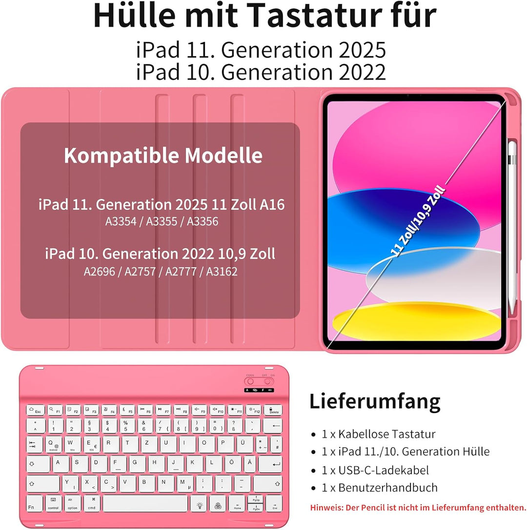 Tastatur mit Hülle für iPad 11. Generation 2025 11 Zoll A16/ iPad 10. Generation 2022 10,9 Zoll Hüll