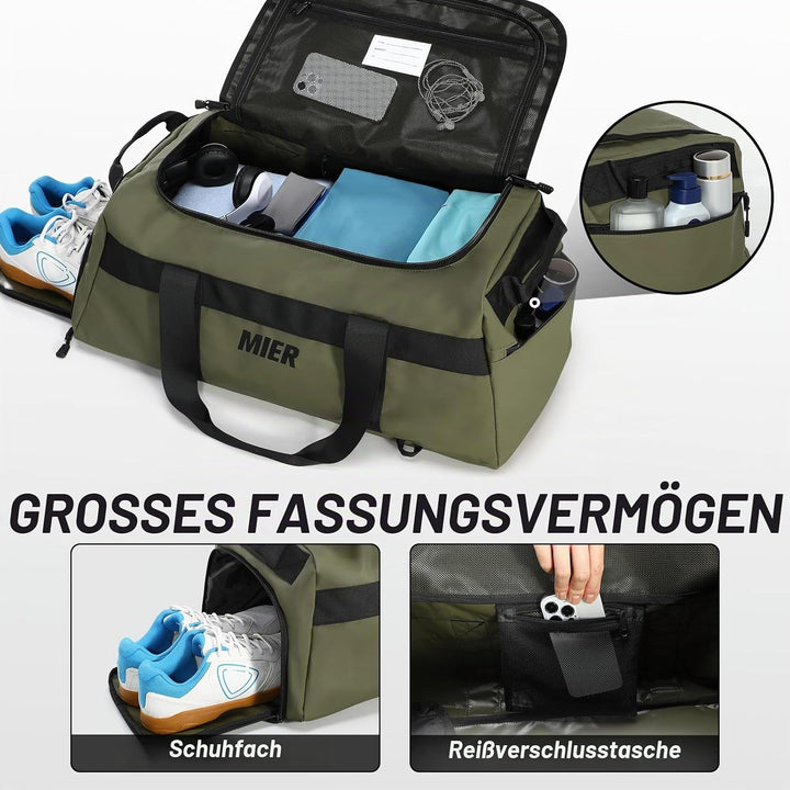 MIER Sporttasche 60L, Reisetasche Rucksack, Schuhfach, Weekender, Reisen, Grün, Grün