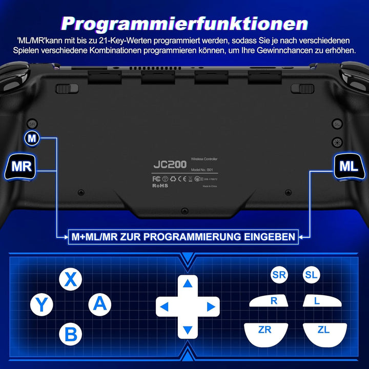 ALEEMTRY Switch Controller, Wireless für Handheld-Modus Mit Turbo/1000mAh/Programmierbare/6 Achsen G