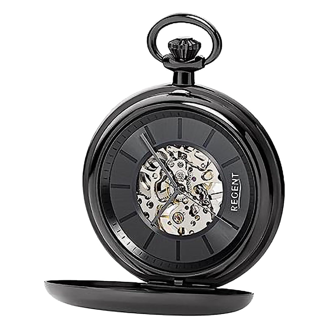 REGENT Herren Taschenuhr mit mechanischem Handaufzugswerk Glasboden mit Sicht auf das Skelett Uhrwer
