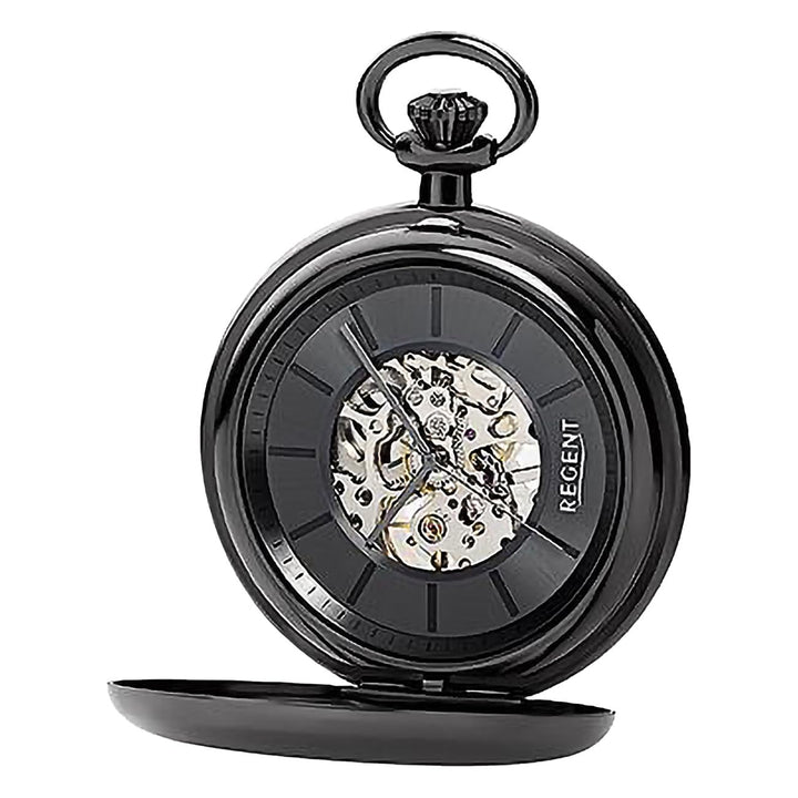 REGENT Herren Taschenuhr mit mechanischem Handaufzugswerk Glasboden mit Sicht auf das Skelett Uhrwer