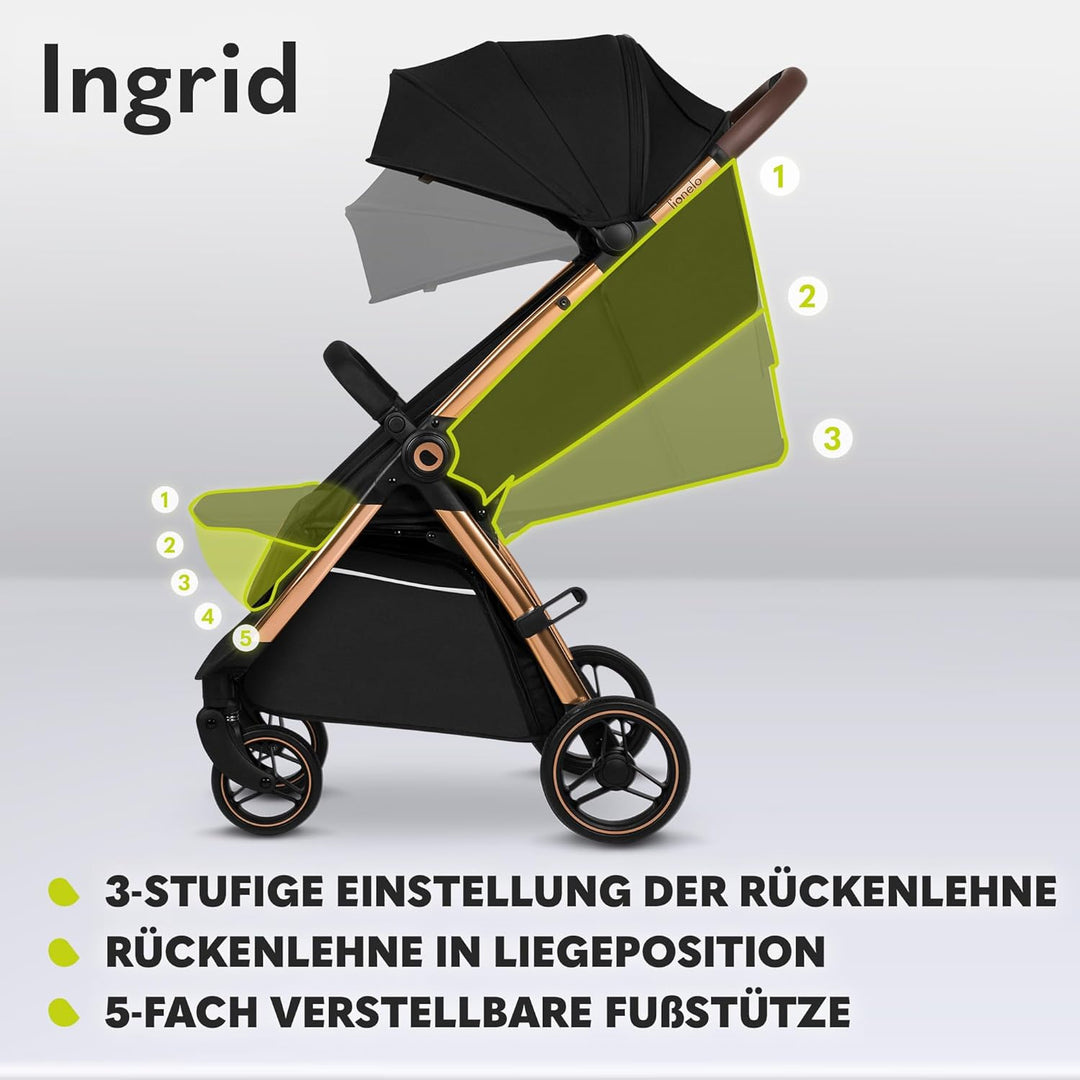 LIONELO INGRID Kinderwagen bis 22 kg von 6 Monaten bis 4 Jahren Grosse 360° schwenkbare Räder Volle