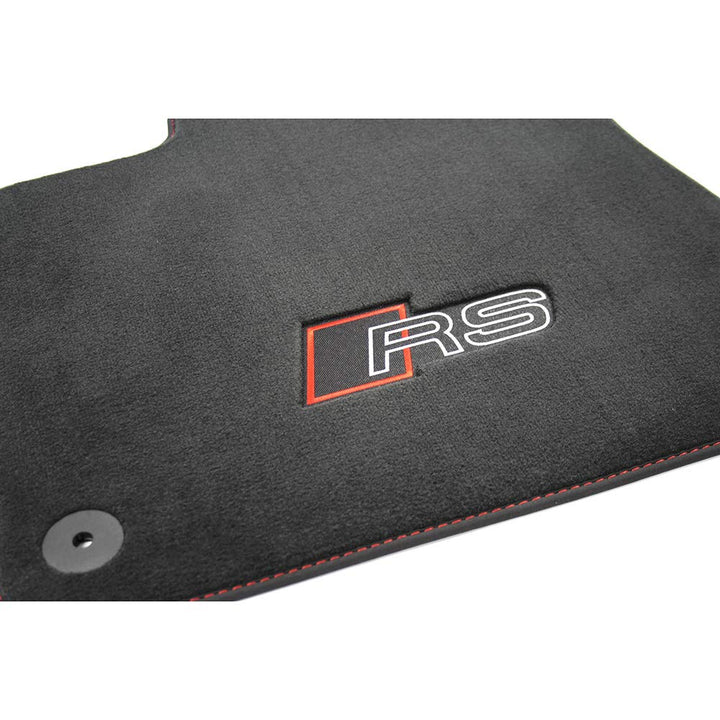 Textilfussmatten RSQ8 Premium Velours Fussmatten 4x Stoffmatten schwarz/rot 4M1863011HRPP, mit RS Sc