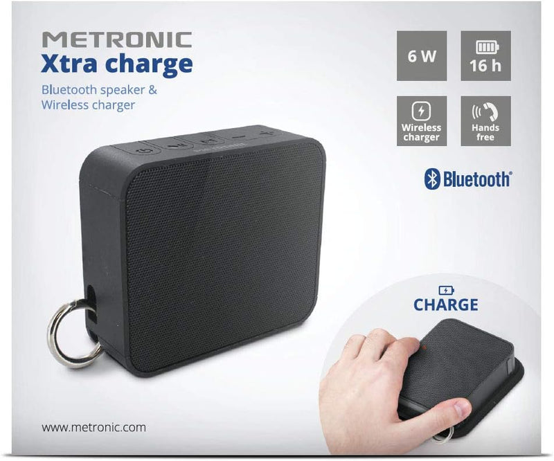 Metronic Tragbarer Bluetooth Lautsprecher-kabellose Ladevorrichtung, Schwarz, 477079 6W + Ladegerät,