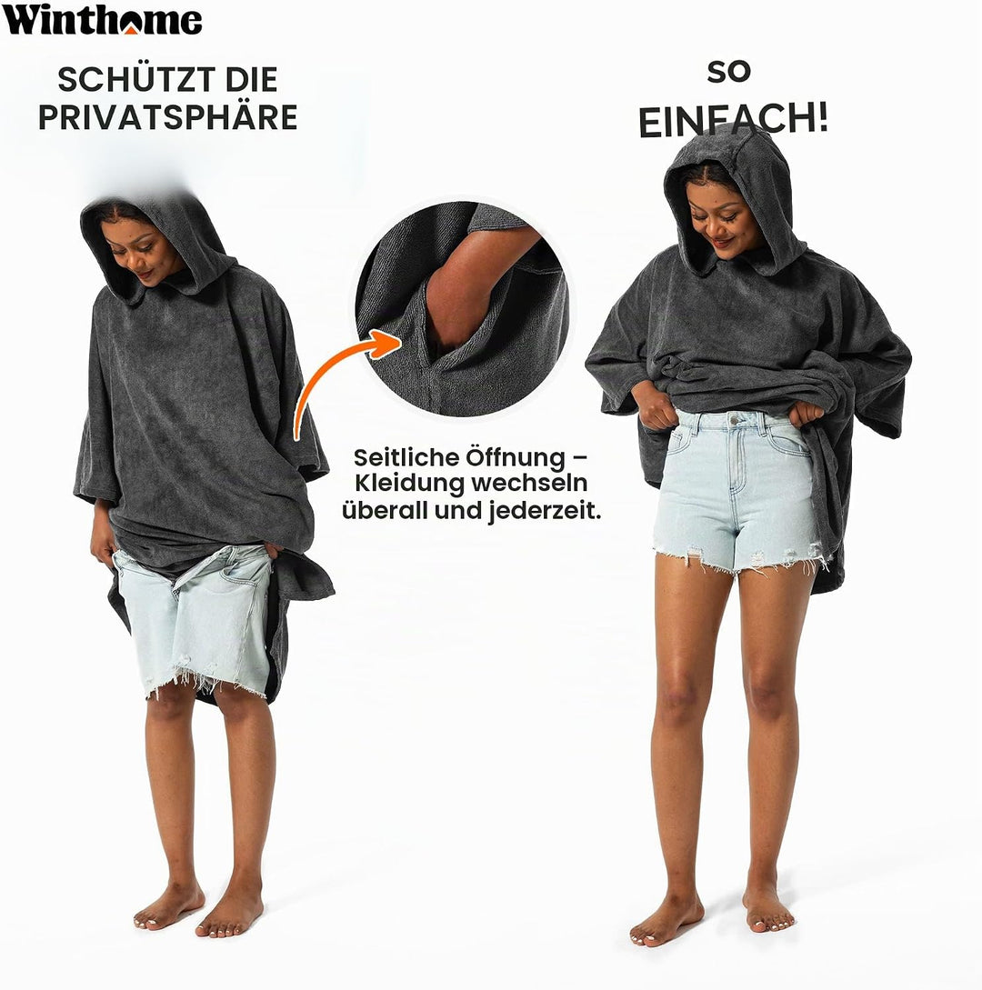 Winthome Poncho Schnelles Trocknen, Badeponcho Strand Umziehhilfe, Surf Poncho Leichtgewicht mit Tas