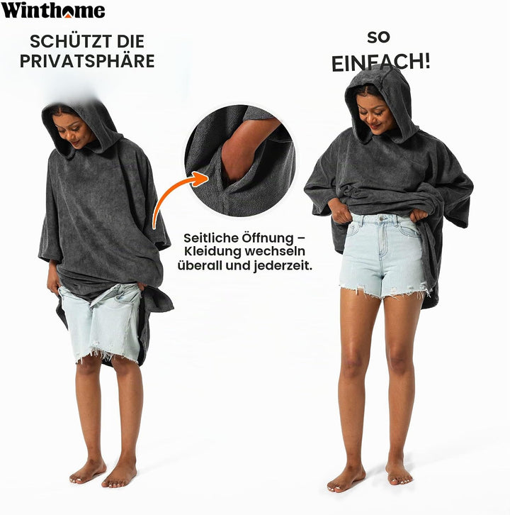 Winthome Poncho Schnelles Trocknen, Badeponcho Strand Umziehhilfe, Surf Poncho Leichtgewicht mit Tas