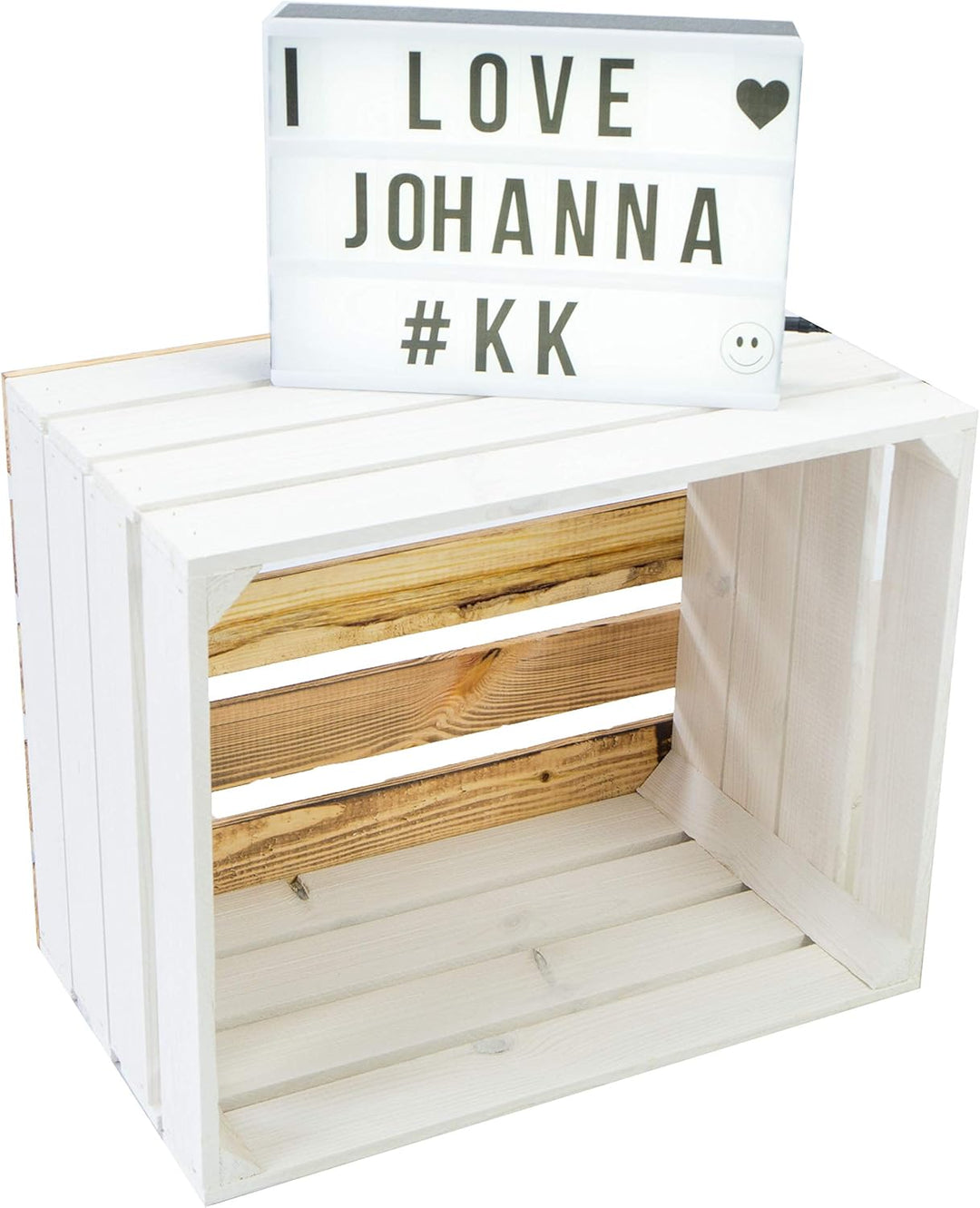 3er Set Holzkisten Paula weiss mit geflammten Boden 50x40x30cm Johanna Aufbewahrungsbox Aufbewahrung