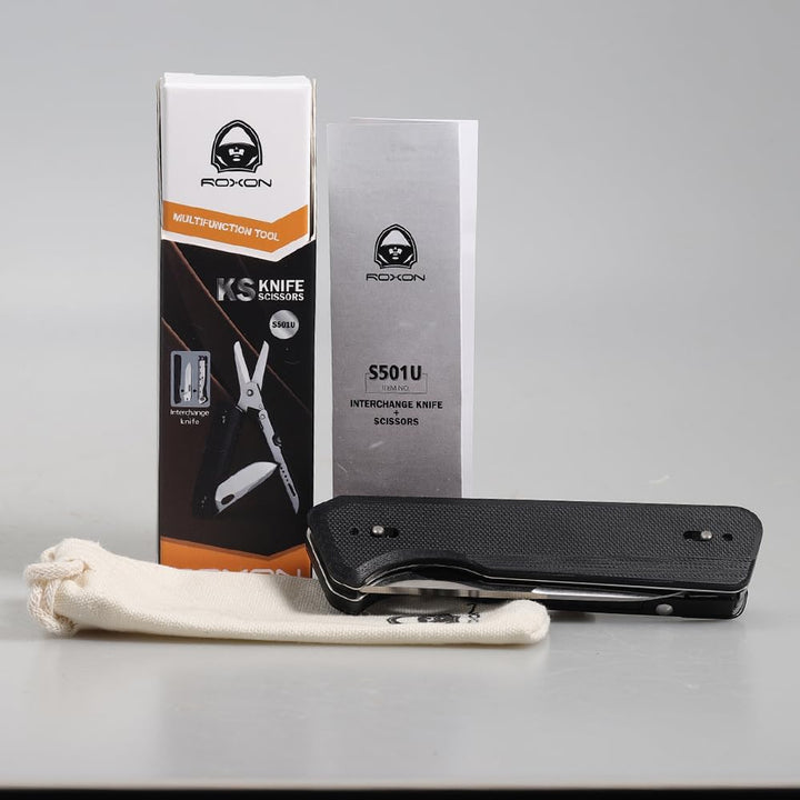 Roxon S501U Folding Pocket Scissors &Replaceable Changeable Knife Blade mit Belt Clip, 2 in 1 Multi-