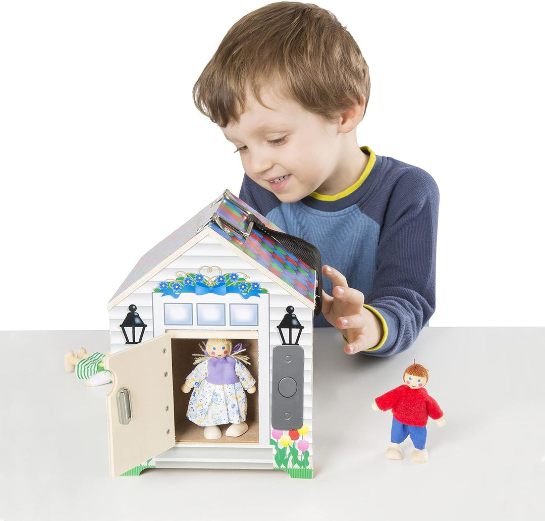 Melissa & Doug - Türklingelhaus Puppenhaus aus Holz mit Türklingelgeräuschen, Mehrfarbig, Holzpuppen