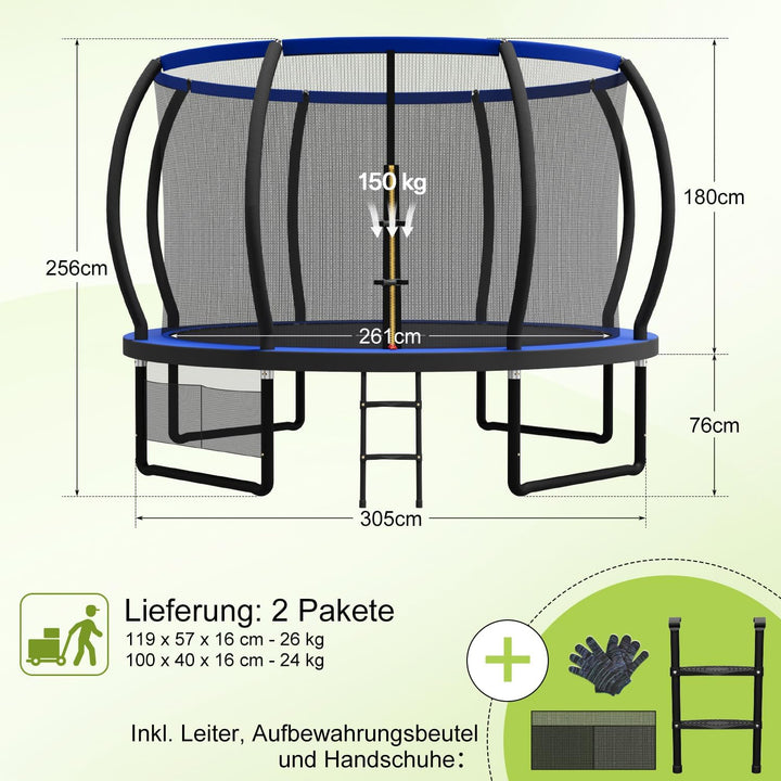 Devoko Trampolin Outdoor Ø 228/305/366cm, GS-Zertifikat, Kindertrampolin Gartentrampolin mi