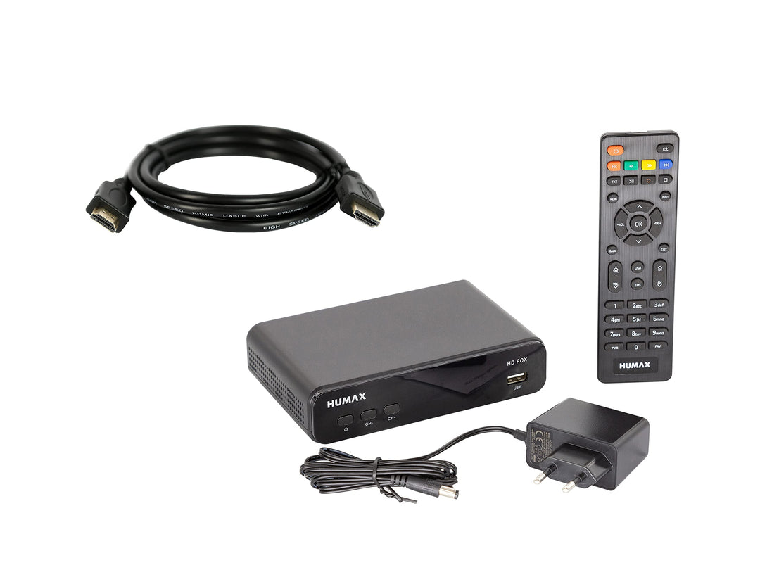 Humax HD Fox Digitaler HD Satellitenreceiver 1080P Digital HDTV Sat-Receiver mit 12V Netzteil Campin