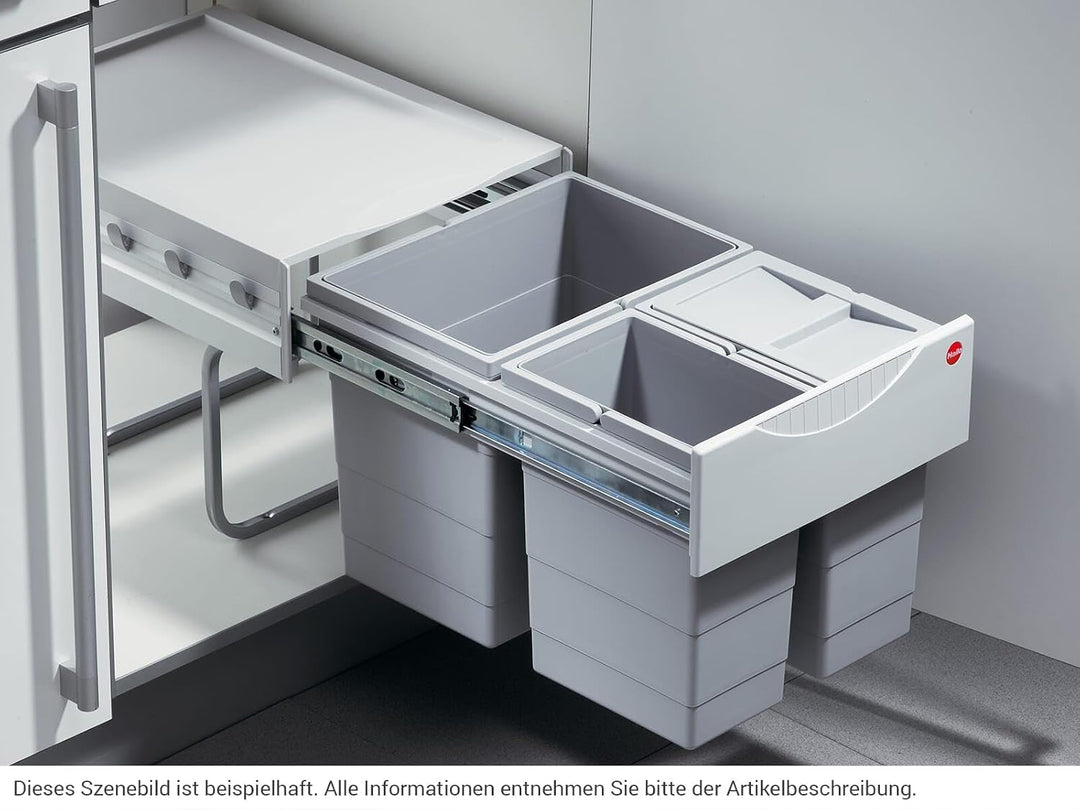 Hailo Raumspar Tandem Küchen-Abfalleimer, Plastik, Grau, One