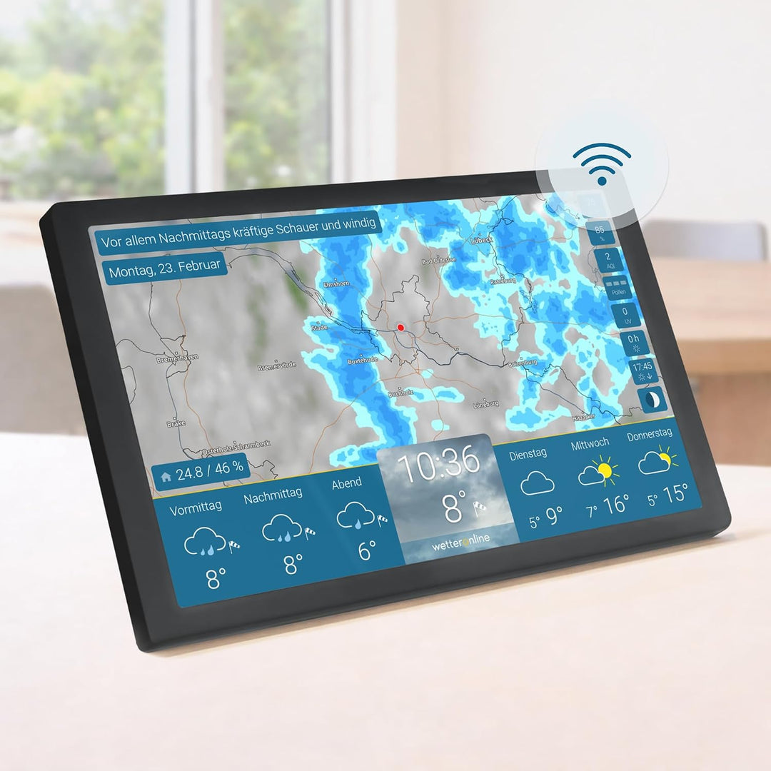 wetteronline home 4 WetterDisplay, WLAN-Wetterstation mit WetterRadar: Wetterfilm auf grossem HD-Far