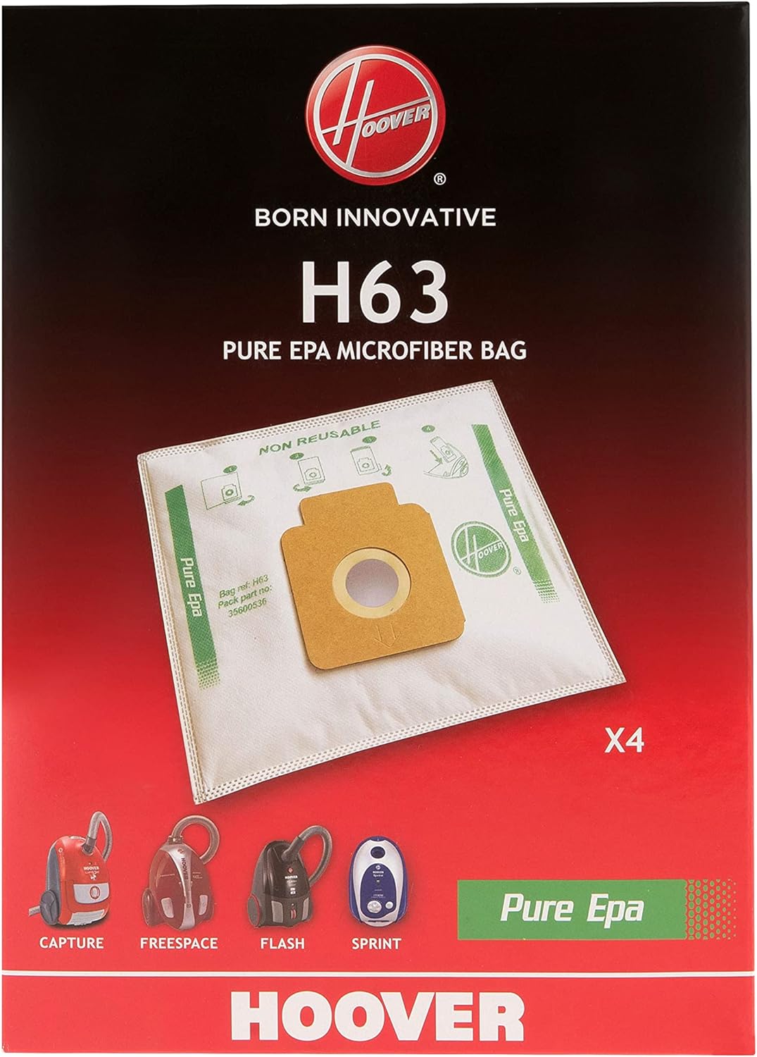 Hoover H63 Staubsaugerbeutel, Original, Mikrofaser, 3 Packungen à 4 Stück, Pure EPA, geruchshemmende
