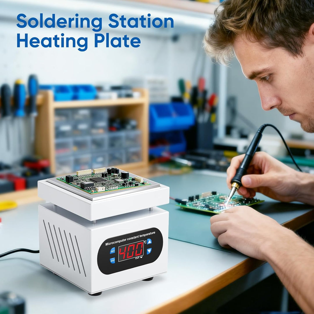 PCB Heizstation, 350W Elektrische Heizplatte Lötstation 100x100 MM, 0-400℃, Vorheizen Station, LED M
