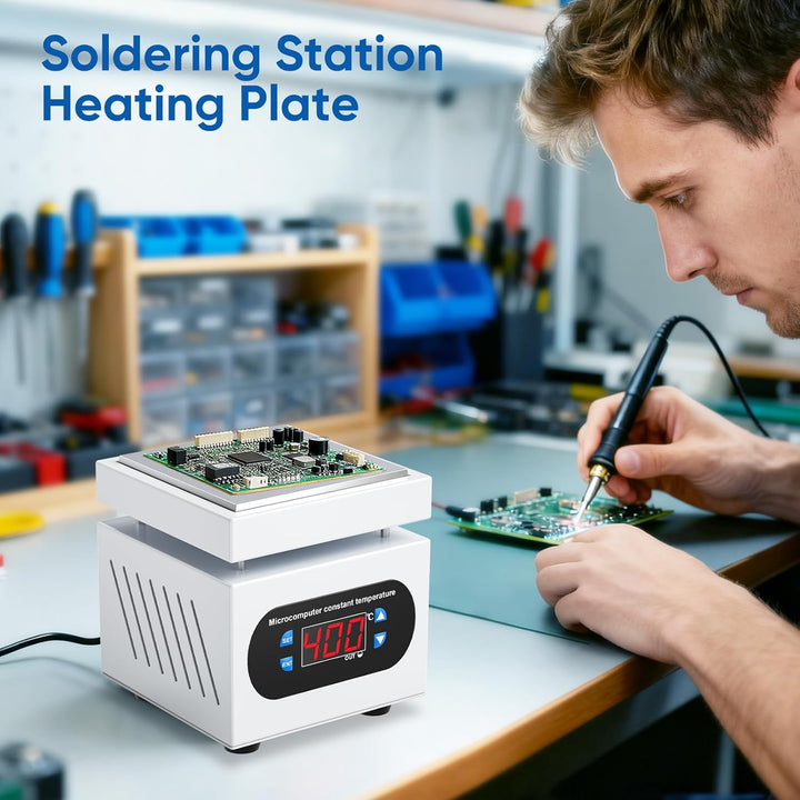 PCB Heizstation, 350W Elektrische Heizplatte Lötstation 100x100 MM, 0-400℃, Vorheizen Station, LED M