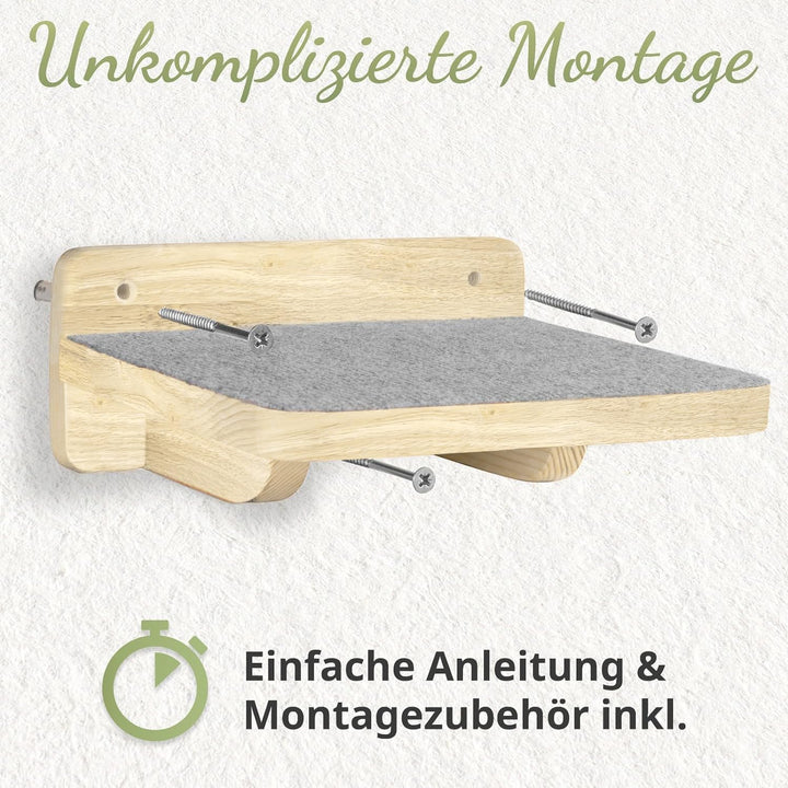 WOOWOOD® 2X Kletterwand Katzen - 2X Katzentreppe Wand [Vollholz] - Kratzbaum Wand - Hängematte Katze