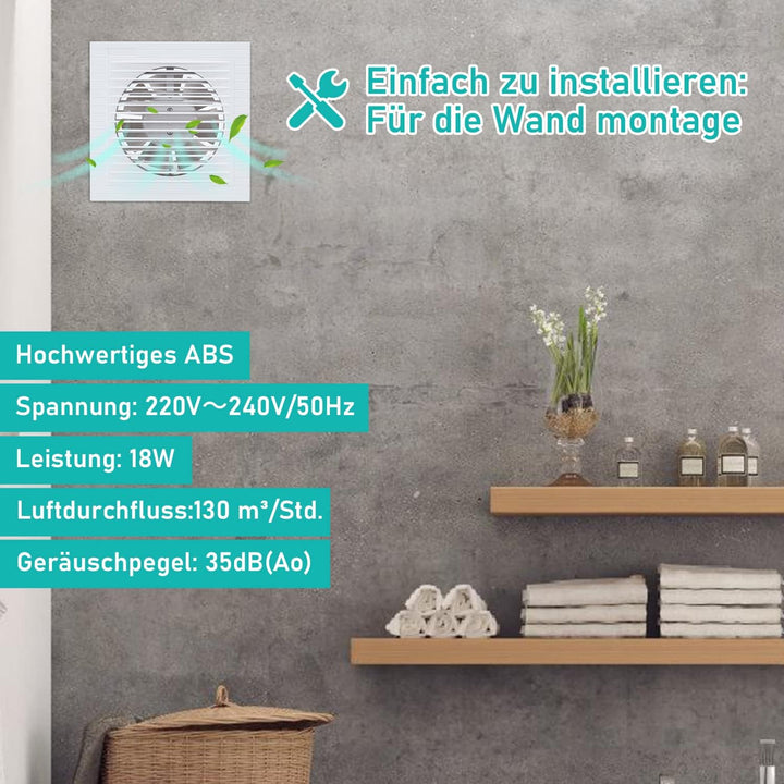Ikodm Badlüfter 100mm Badezimmerlüfter Bad Lüfter Abluftventilator Wandmontage für Küche, Bad, Loftf