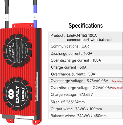 DALY Smart BMS LiFePO4 16S 48V 100A Bluetooth Smart PCB Battery Protection Board Batteriemanagements