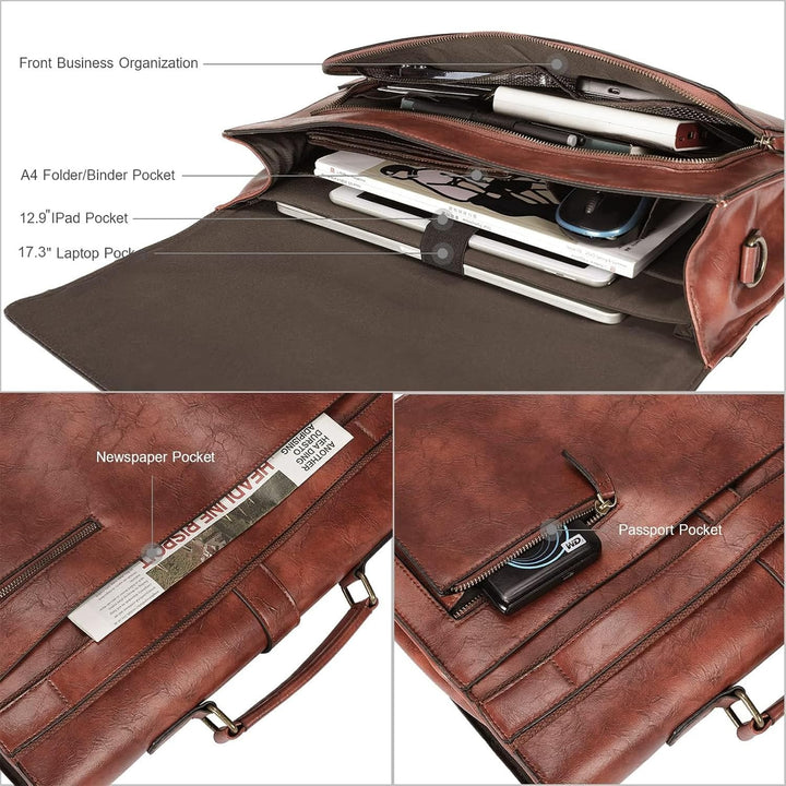 ESTARER Aktentasche Herren PU Leder Arbeitstasche Gross Laptop Umhängetasche für Arbeit, Büro, Busin