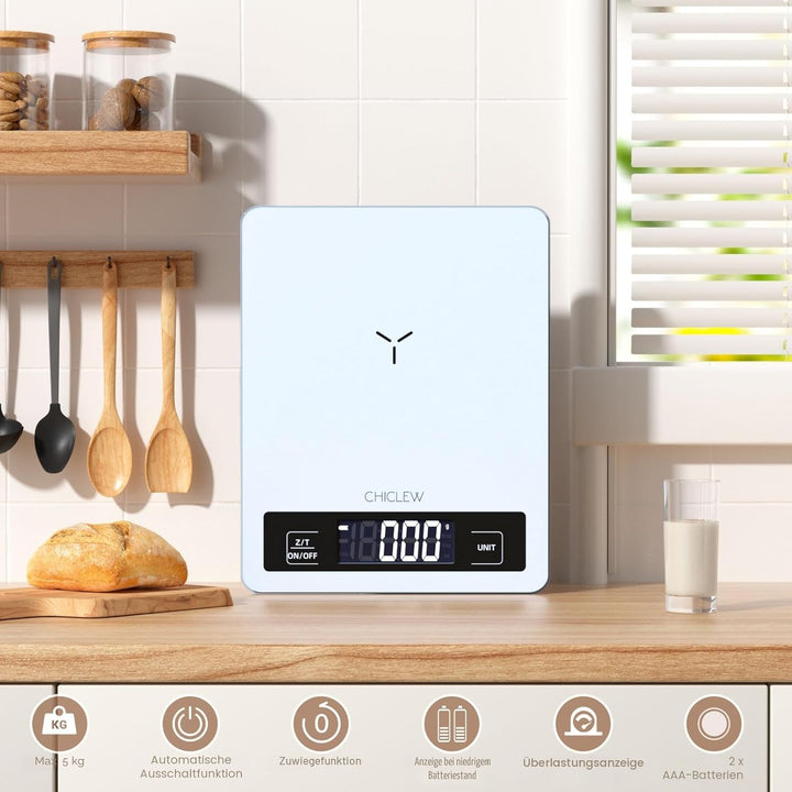 Digitale Küchenwaage Digitalwaage, 5KG Electronische Waage Küchen Digital bis zu 1-g-genau, Haushalt