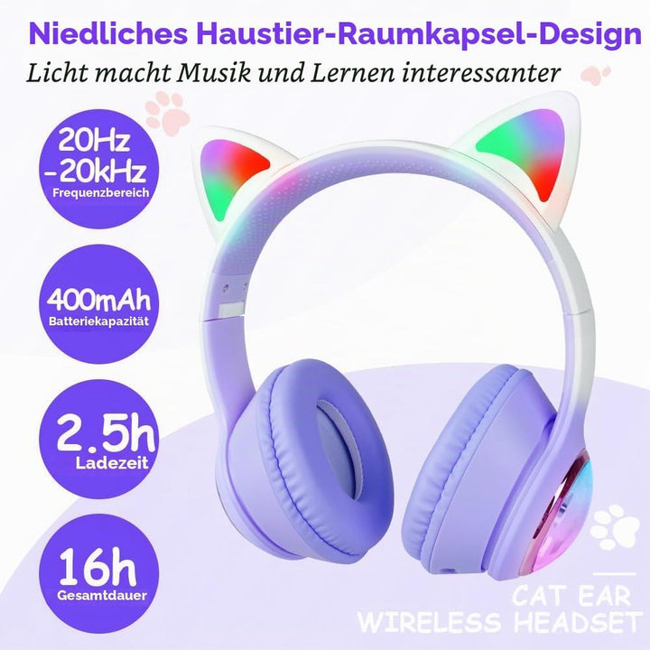 AXFEE Kinder-Kopfhörer, 5.3 Bluetooth Over-Ear mit LED-Leuchten, Lautstärke Begrenzt 105 dB, Stereo