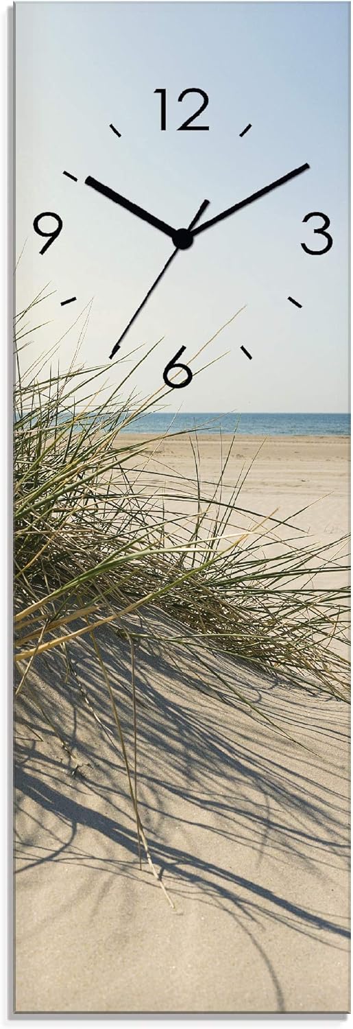 ARTLAND Wanduhr ohne Tickgeräusche Glas Quarzuhr 20x60 cm Rechteckig Lautlos Strand Nordsee Meer Lan