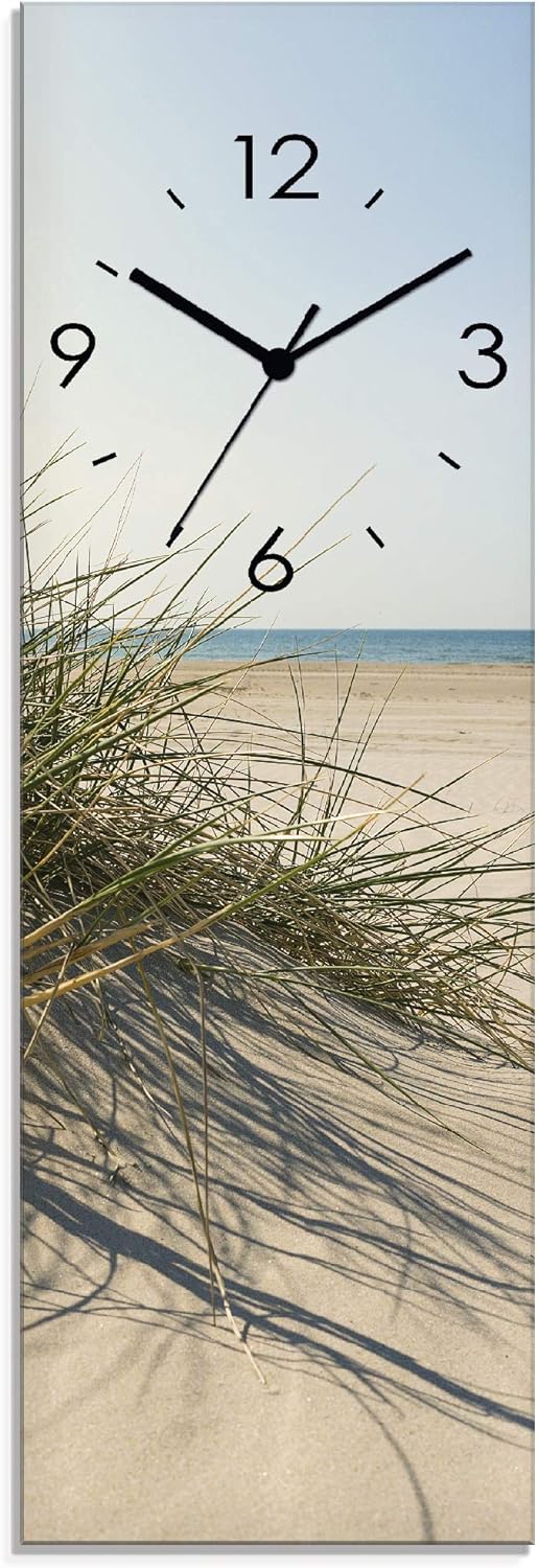 ARTLAND Wanduhr ohne Tickgeräusche Glas Quarzuhr 20x60 cm Rechteckig Lautlos Strand Nordsee Meer Lan