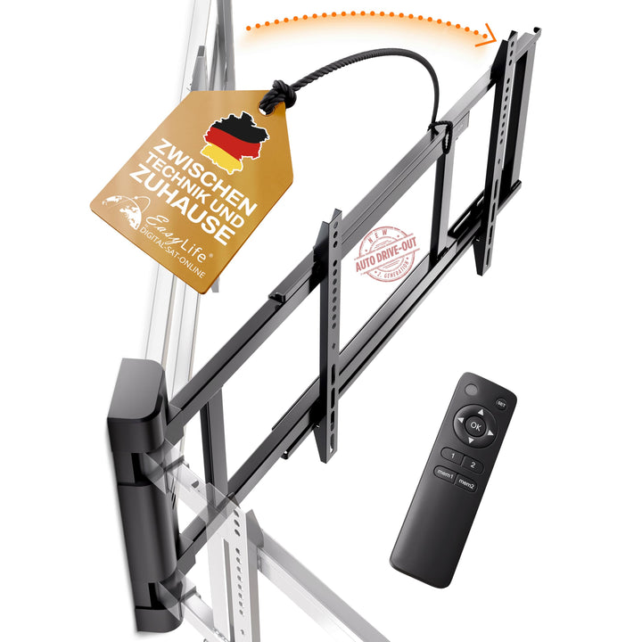 EasyLife – Elektrische, Schwenkbare TV-Wandhalterung mit Auto-Drive-Out, Ultraschlank 56mm, leiser M